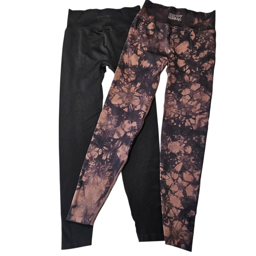 Victoria's Secret PINK Seamless High Waist Legging Set Black & Tie Dye Small 2pk